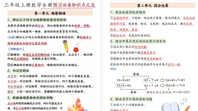 【13页高清完整版】人教版三上数学重点知识点归纳整理--免费学习资料下载 - 开学吧