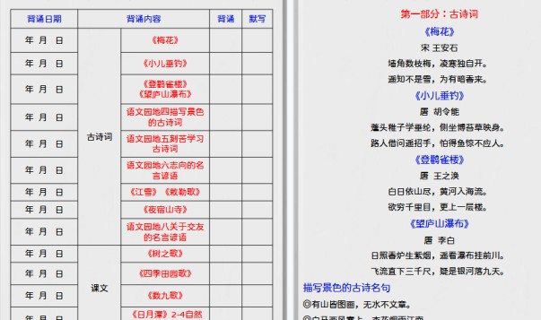 【5页高清完整版】二年级上册语文必背内容-免费学习资料下载 - 开学吧