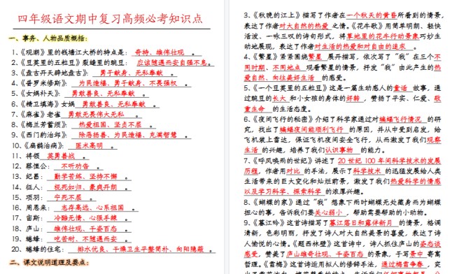 【7页高清完整版】四(上)语文期中复习高频必考知识点-免费学习资料下载 - 开学吧