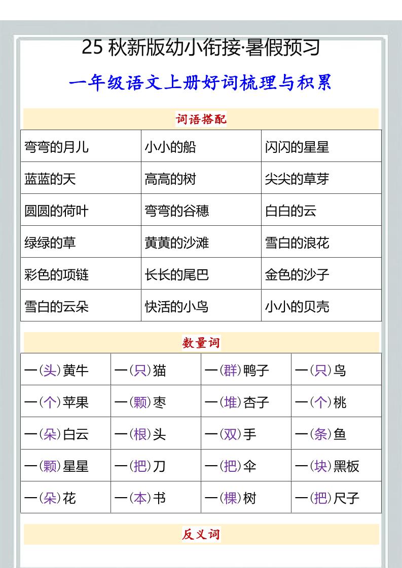 【2025秋新版】幼小衔接一年级语文上册好词梳理与积累-小初高学习资料下载_真题试卷 - 开学吧资料库