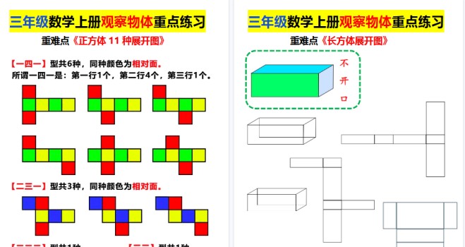 【7页高清完整版】三年级上册长方体正方体展开图-免费学习资料下载 - 开学吧