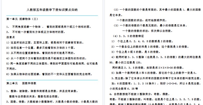 【30页高清完整版】五（下）人教版数学知识要点归纳-免费学习资料下载 - 开学吧