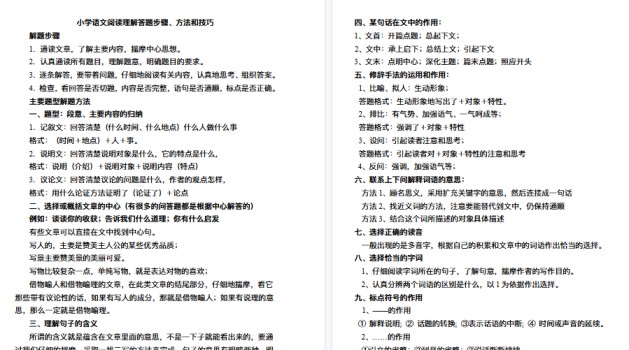 【6页高清完整版】小学语文阅读理解答题步骤-免费学习资料下载 - 开学吧