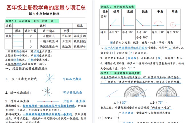 【20页高清完整版】四年级上册【求角的度数】求角的度数专项-免费学习资料下载 - 开学吧