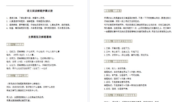 【7页高清完整版】四上小学语文阅读理解万能答题模板-免费学习资料下载 - 开学吧