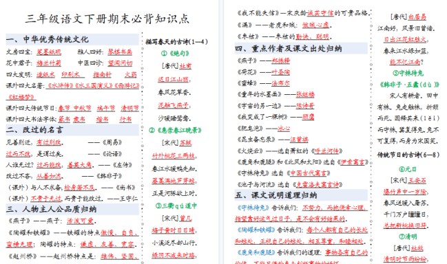 【16页高清完整版】三年级语文下册期末必背知识点默写单-免费学习资料下载 - 开学吧