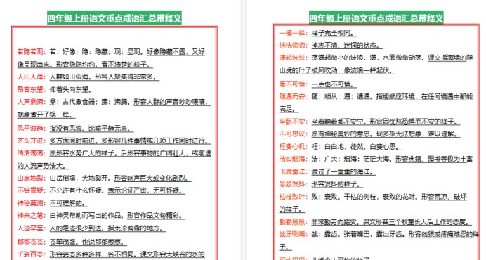 【8页高清完整版】四上语文【重点成语汇总带释义】-免费学习资料下载 - 开学吧