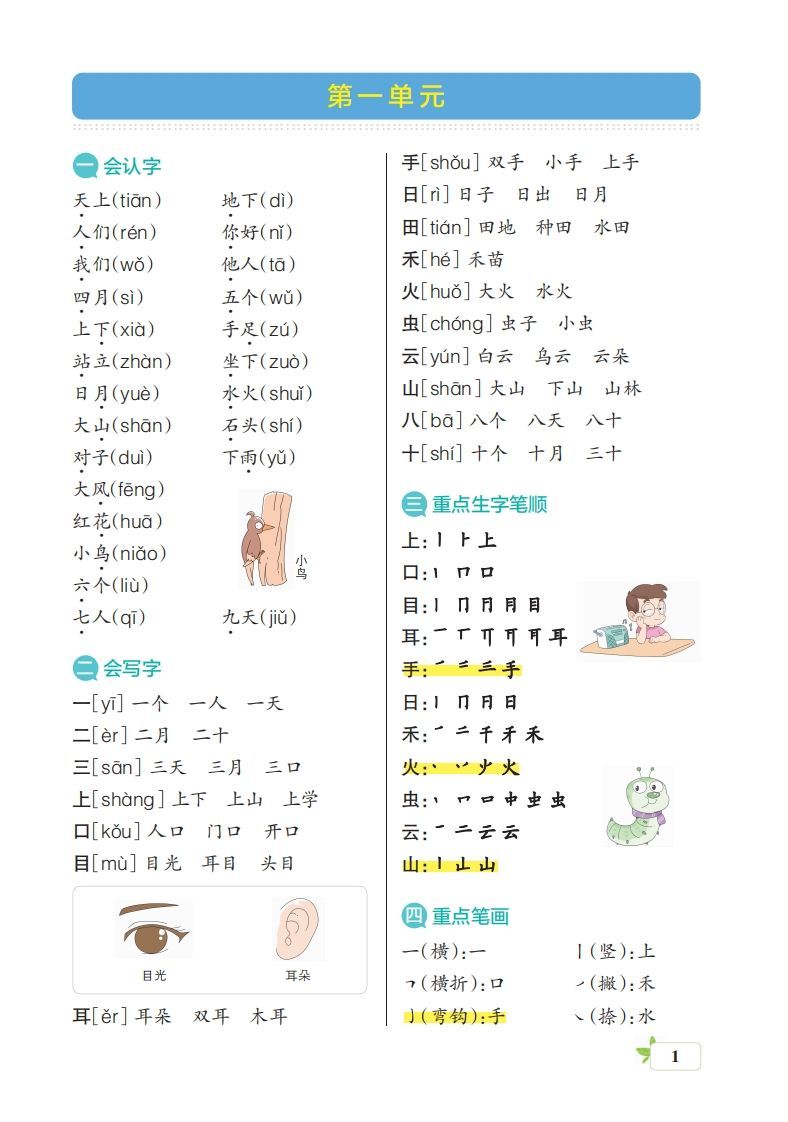 一上语文（核心考点梳理）-小初高学习资料下载_真题试卷 - 开学吧资料库