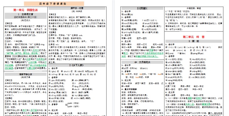 【8页高清完整版】最新版四下课课贴-免费学习资料下载 - 开学吧