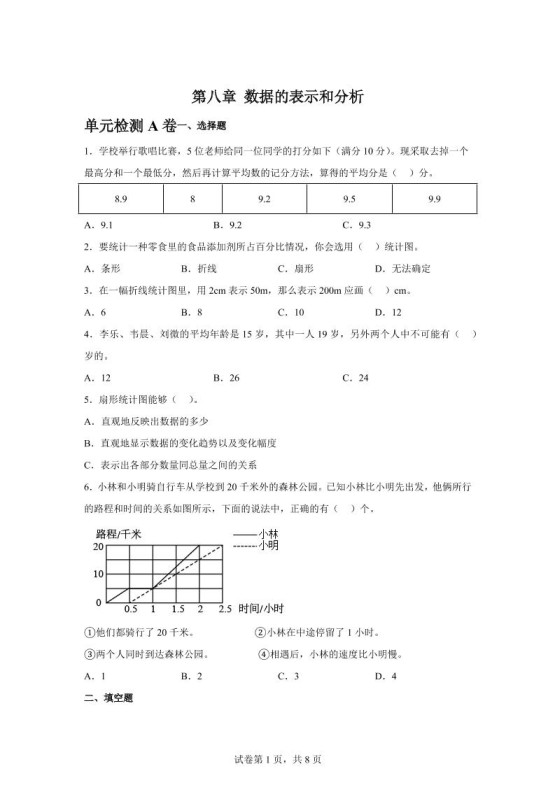五下数学第八章数据的表示和分析单元检测（A卷）-免费学习资料下载 - 开学吧