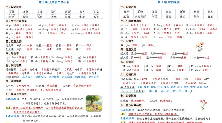 【35页高清完整版】三年级上册语文1-26课必背知识晨读单-免费学习资料下载 - 开学吧