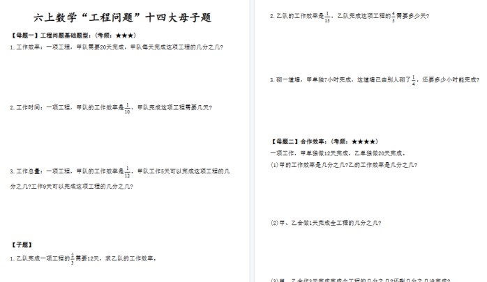 【17页高清完整版】六上数学“工程问题”十四大母子题-免费学习资料下载 - 开学吧