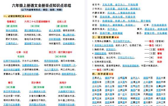 【11页高清完整版】六年级（上）语文全册重点知识点总结-免费学习资料下载 - 开学吧
