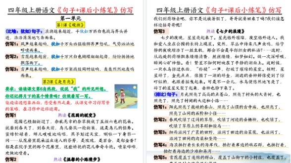 【19页高清完整版】四年级（上）语文句子仿写+课后小练笔-免费学习资料下载 - 开学吧