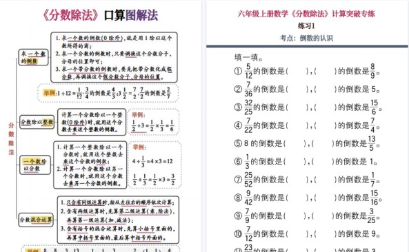【20页高清完整版】六上数学《分数除法》计算突破专练-免费学习资料下载 - 开学吧