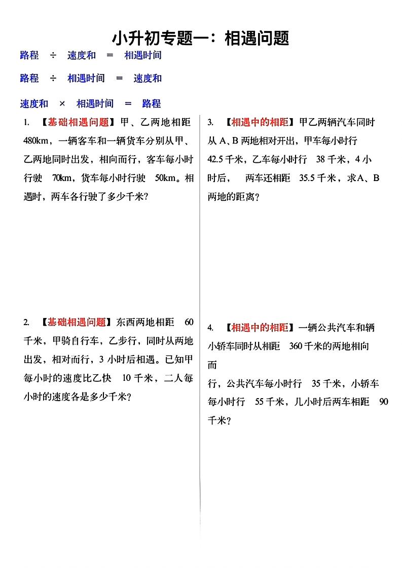 六年级小升初必考应用题12大专题（空白版）-小初高学习资料下载_真题试卷 - 开学吧资料库