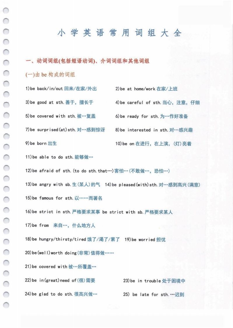 小学英语常用必考词组大全（含动词介词量词等其他词组）共11页-小初高学习资料下载_真题试卷 - 开学吧资料库