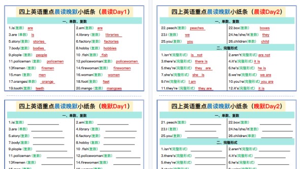 【8页高清完整版】四上英语(通用版)重点晨读晚默小纸条-免费学习资料下载 - 开学吧