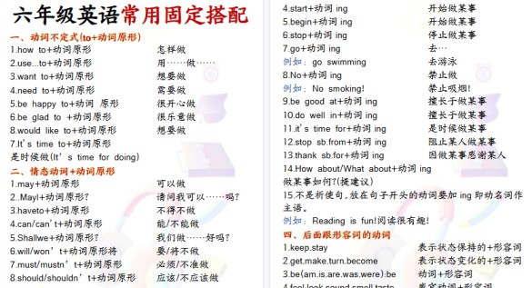【16页高清完整版】六年级英语常用固定搭配-免费学习资料下载 - 开学吧