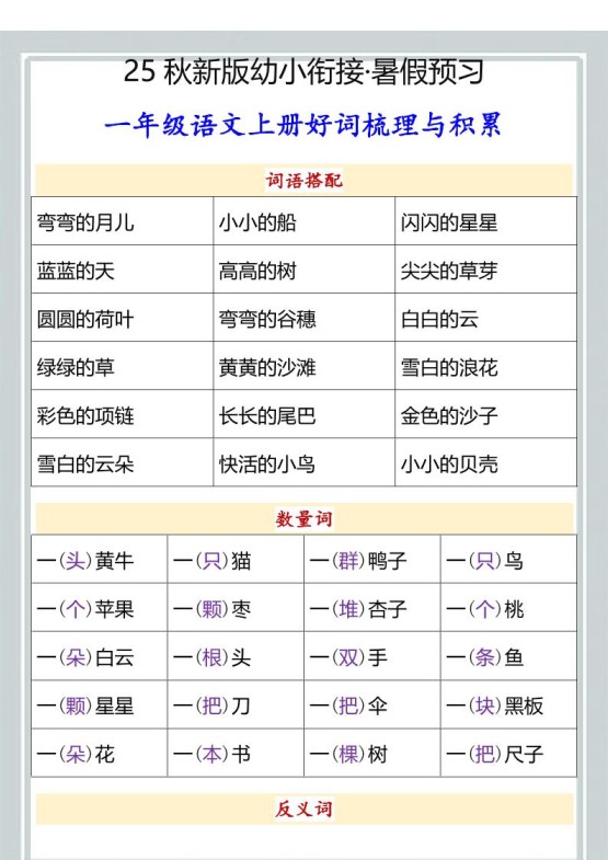 【2025秋新版】幼小衔接一年级语文上册好词梳理与积累-免费学习资料下载 - 开学吧