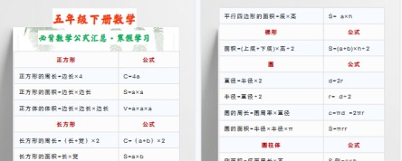 【2026寒假2页】五年级下册数学 必背数学公式汇总·寒假学习-免费学习资料下载 - 开学吧