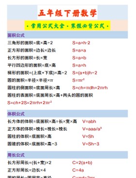 【2026寒假】五年级下册数学 ·常用公式大全·寒假必背公式·-免费学习资料下载 - 开学吧