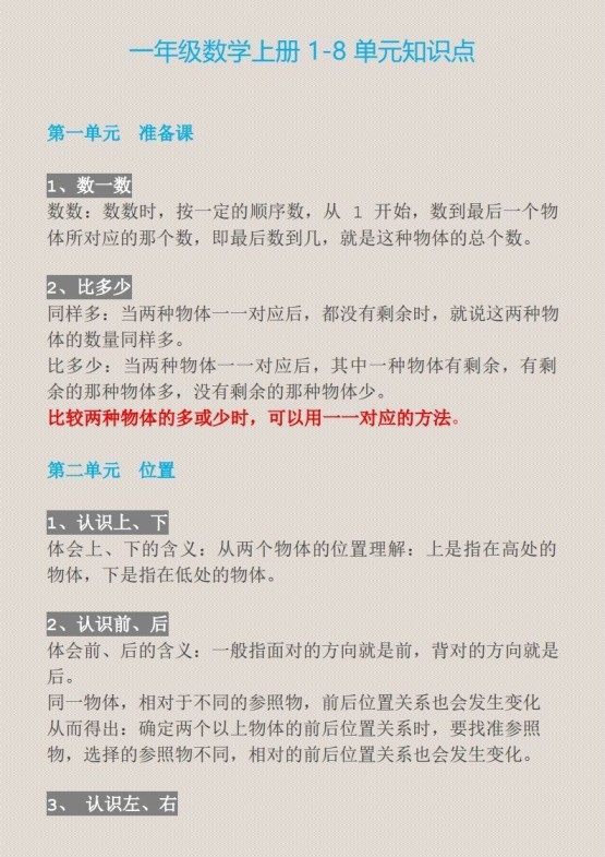 【一上】数学必背汇总-免费学习资料下载 - 开学吧