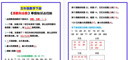 【2026寒假3页】五年级数学下册《质数和合数》寒假知识点归纳！-免费学习资料下载 - 开学吧