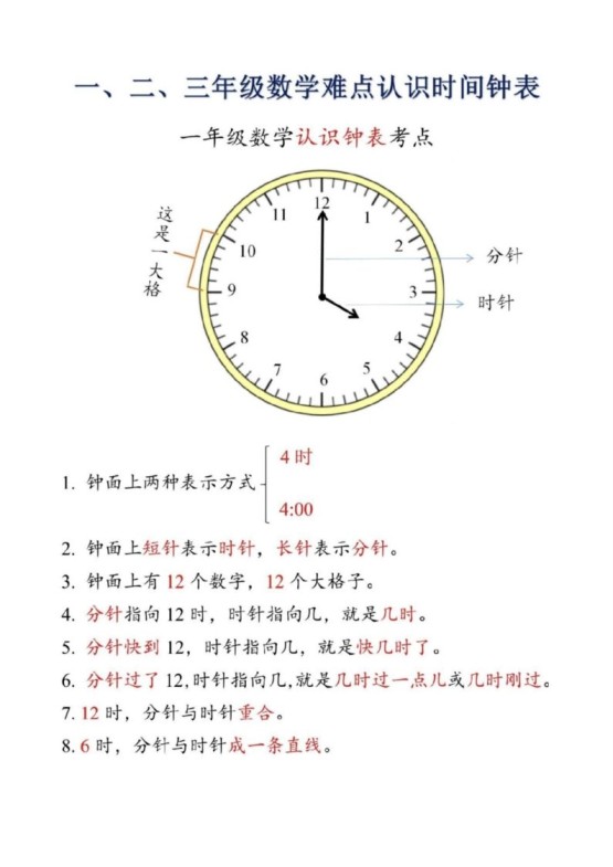 【二上数学】重难点认识时间钟表k-免费学习资料下载 - 开学吧