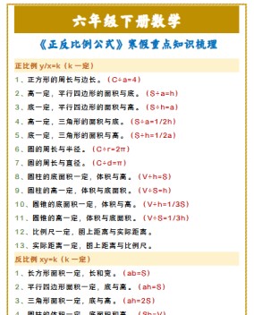 【2026寒假】六年级下册数学 《正反比例公式》寒假重点知识梳理-免费学习资料下载 - 开学吧