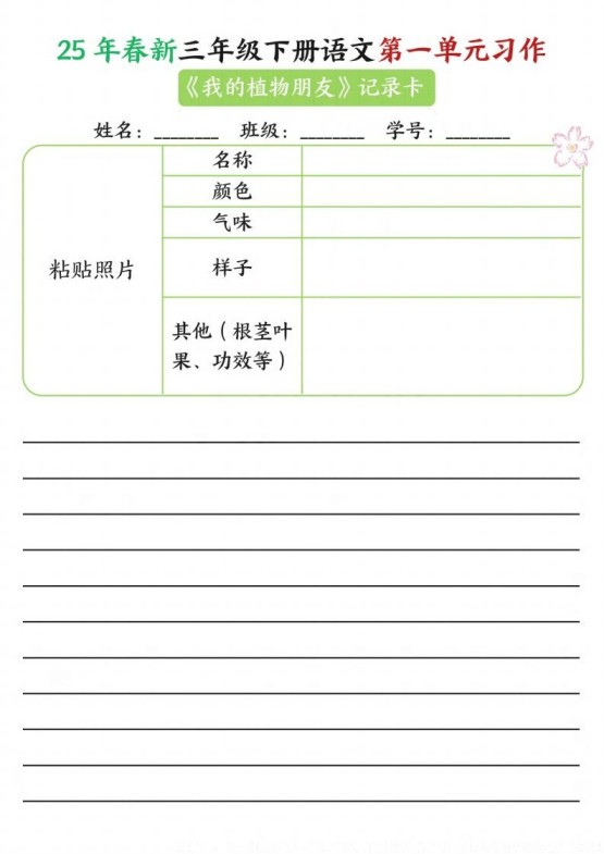 【习作】25年春新三下语文第一单元习作（观察单）16页-免费学习资料下载 - 开学吧