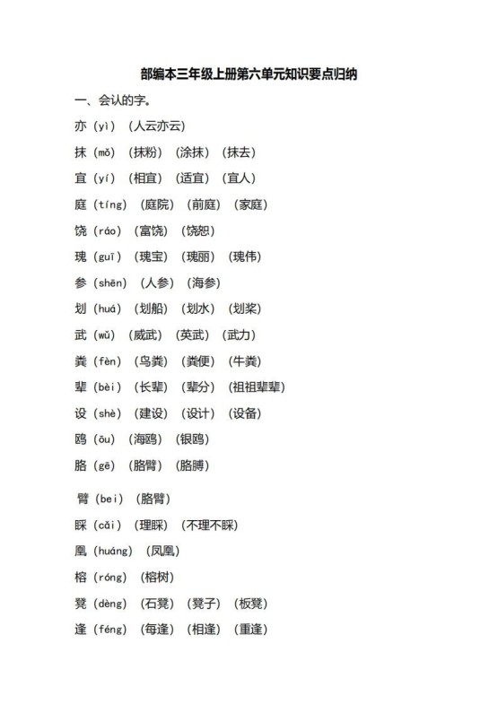 三年级语文上册第六单元知识要点汇总（部编版）-免费学习资料下载 - 开学吧