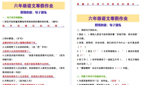 【2026寒假5页】六年级语文寒假作业句子训练-免费学习资料下载 - 开学吧