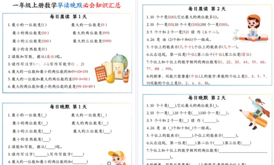 【2026高清10页】一年级（上）数学早读晚默必会知识汇总-免费学习资料下载 - 开学吧