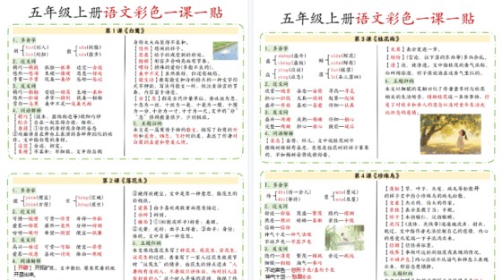 【2026高清7页】五年级上册语文课课贴-免费学习资料下载 - 开学吧