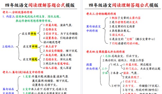 【2026高清5页】四（上）语文阅读理解公式-免费学习资料下载 - 开学吧