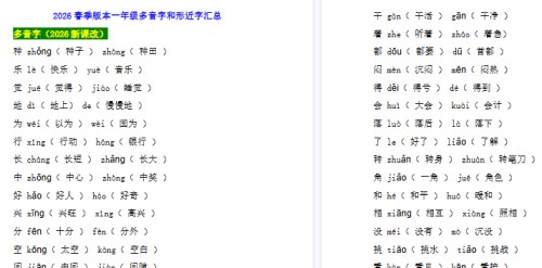 2026春新版一年级语文考试常考多音字和形近字汇总-免费学习资料下载 - 开学吧