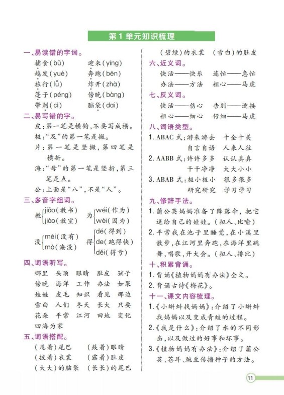 二上语文单元知识梳理-免费学习资料下载 - 开学吧