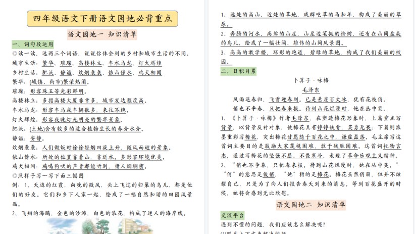 【2026春21页完整版】【语文园地必背重点考点总结】四下语文-免费学习资料下载 - 开学吧
