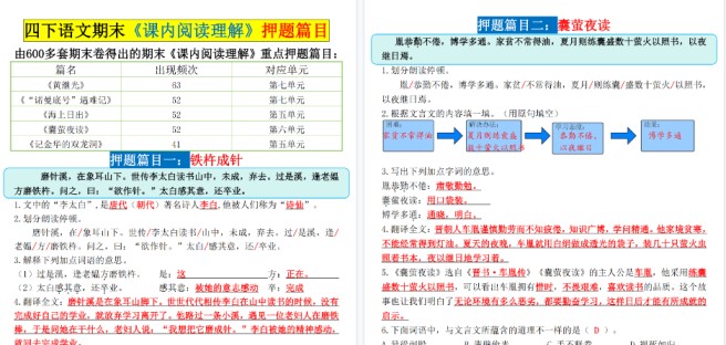 【2026春6页完整版】四下语文期末《课内阅读理解》押题篇目-免费学习资料下载 - 开学吧