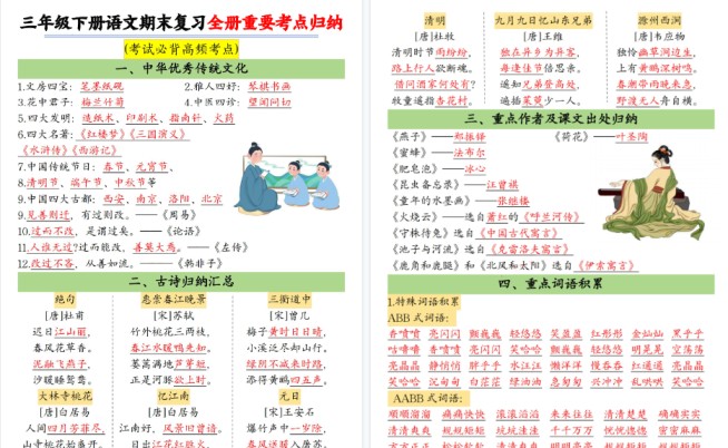 【2026春18页完整版】三下语文期末复习全册重要考点归纳-免费学习资料下载 - 开学吧