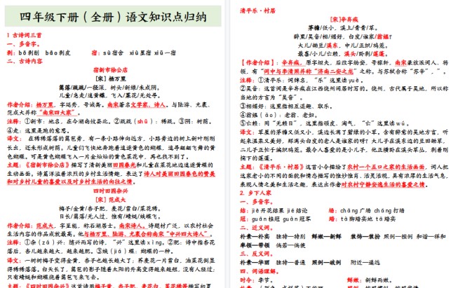 【2026春39页完整版】【全册知识点归纳】四下语文-免费学习资料下载 - 开学吧