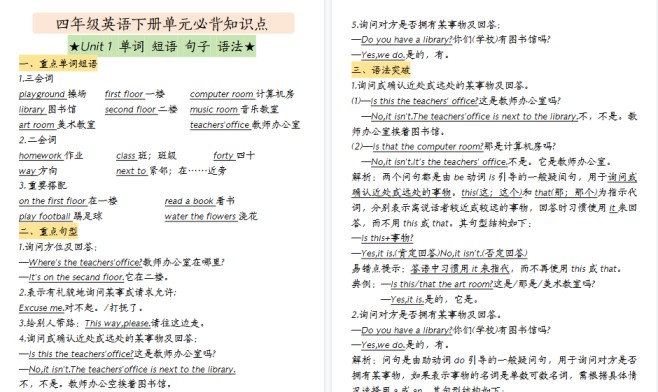 【2026春18页完整版】四（下）英语（人教PEP）知识点总结-免费学习资料下载 - 开学吧