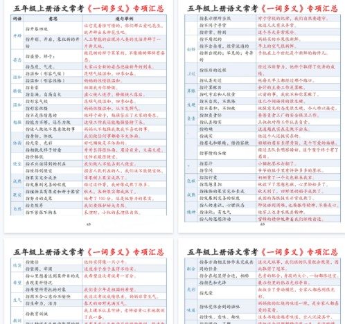 【5页完整版】五上丨语文 《一词多义》专项汇总-免费学习资料下载 - 开学吧
