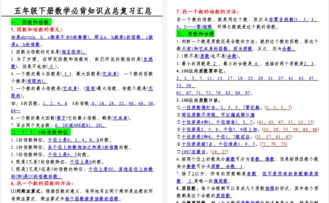 【2026春6页完整版】五下人教版数学【必背知识点总复习汇总】-免费学习资料下载 - 开学吧