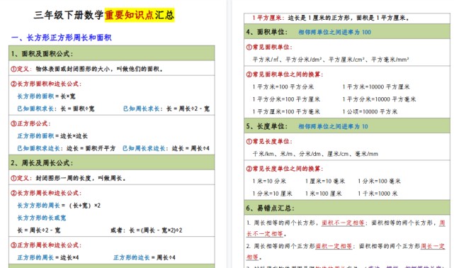 【2026春11页完整版】三年级人教版数学【必背知识点整理】-免费学习资料下载 - 开学吧