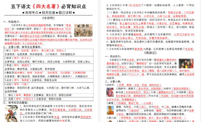 【2026春6页完整版】【《四大名著》必背知识点】五下语文-免费学习资料下载 - 开学吧