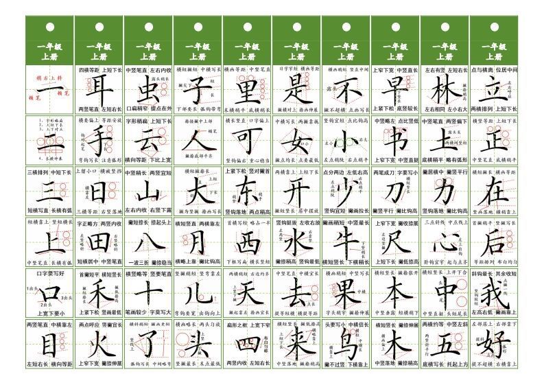 一年级上册语文同步精讲字卡（共6页）-小初高学习资料下载_真题试卷 - 开学吧资料库