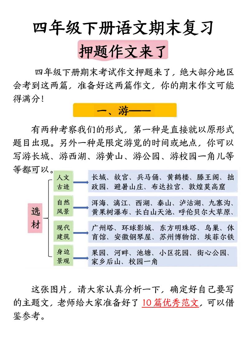 四年级下册语文期末复习押题作文-小初高学习资料下载_真题试卷 - 开学吧资料库