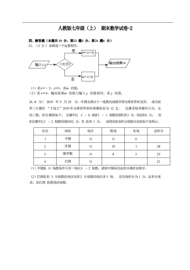 七年级（上）数学期末试卷4-2卷人教版-小初高学习资料下载_真题试卷 - 开学吧资料库